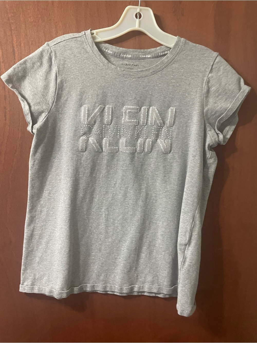 Calvin Klein Gray Logo Short Sleeve Tee. Bling.